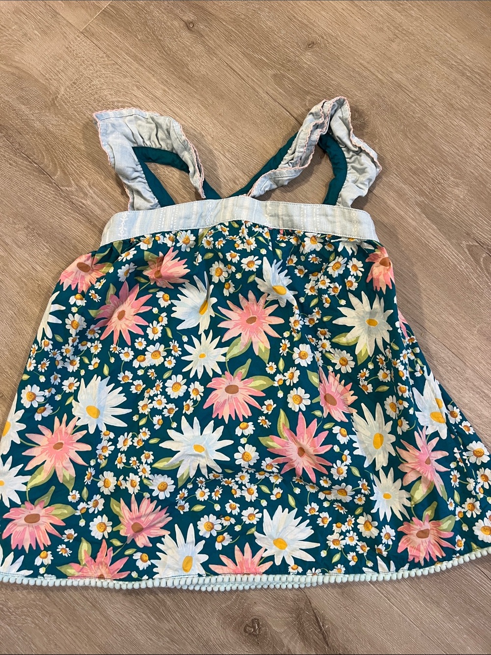 Matilda Jane Teal Tank Top with Pink & White Floral Print Size 8